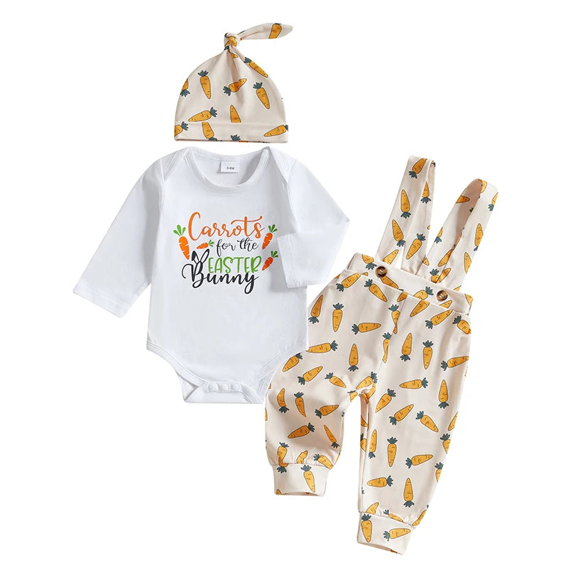 Baby Easter Outfit with Romper Suspender Pants and Hat