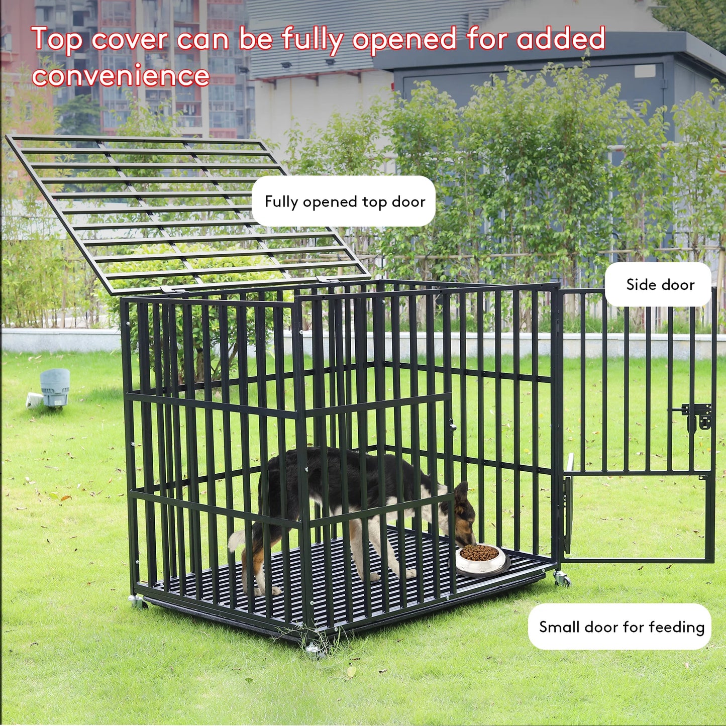 Heavy-Duty Metal Dog Crate with Removable Tray & Lockable Wheels