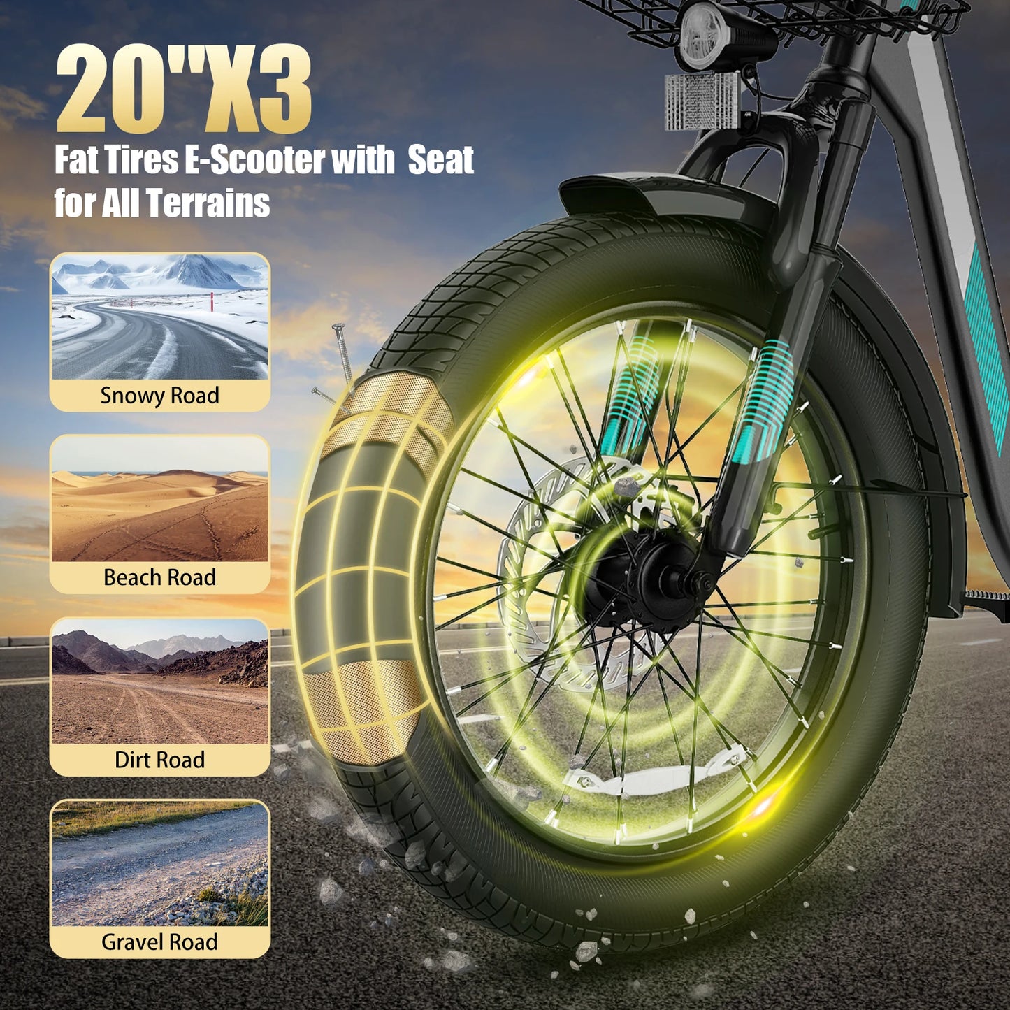 Electric Scooter with Fat Tires and Dual Seats