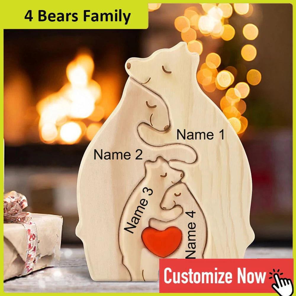 Personalized Wooden Bear Family Puzzle Decor