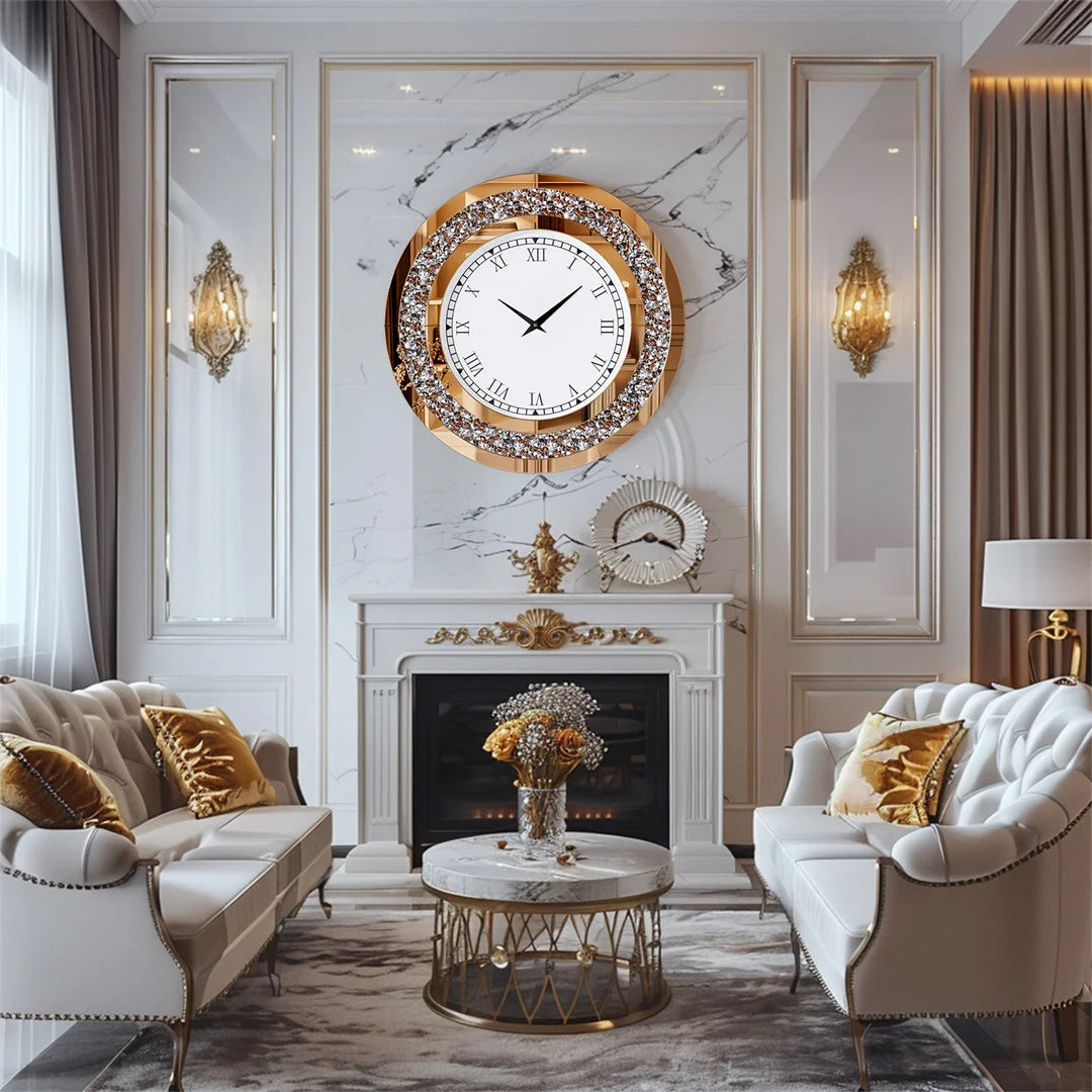 Modern Diamond Crystal Wall Clock Roman Numerals Silent Movement