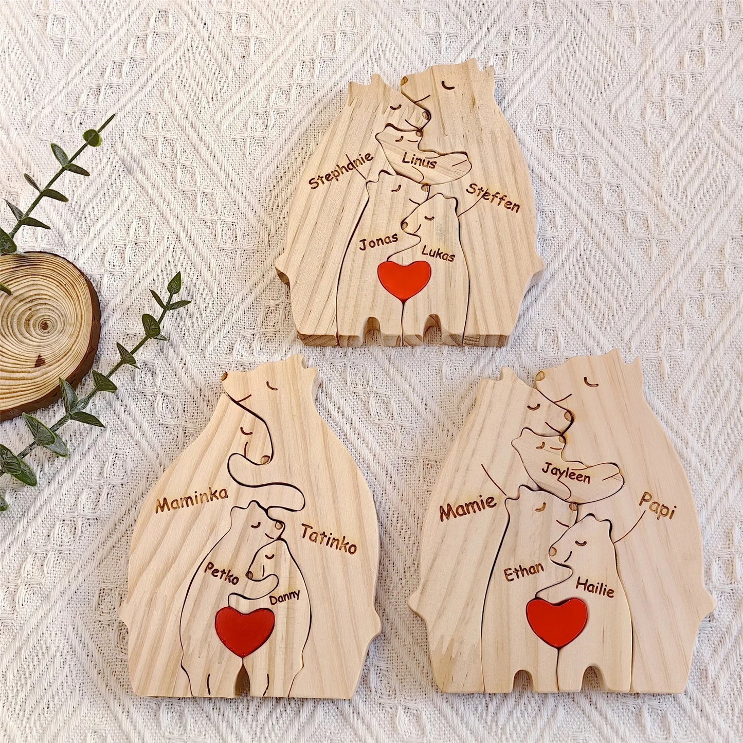 Personalized Wooden Bear Family Puzzle Decor