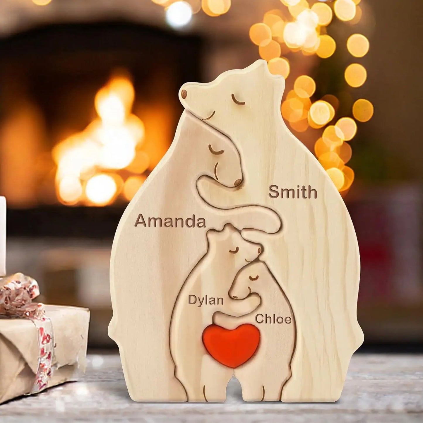 Personalized Wooden Bear Family Puzzle Decor