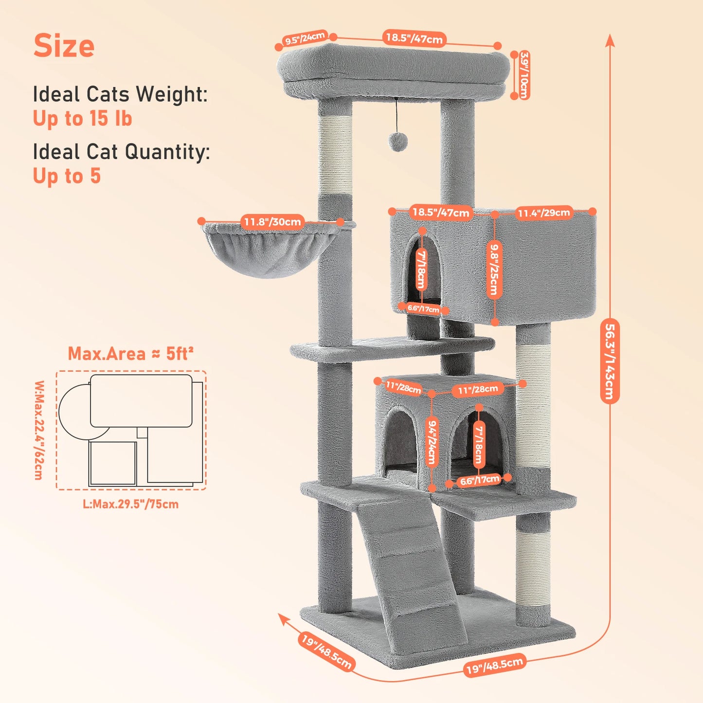 Multi-Level Cat Tree with Hammock & Scratching Posts