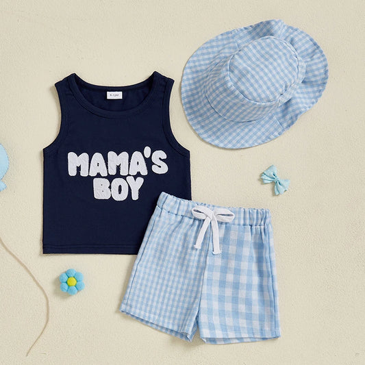 Toddler Boys 3 Piece Summer Tank Top Shorts and Hat Set