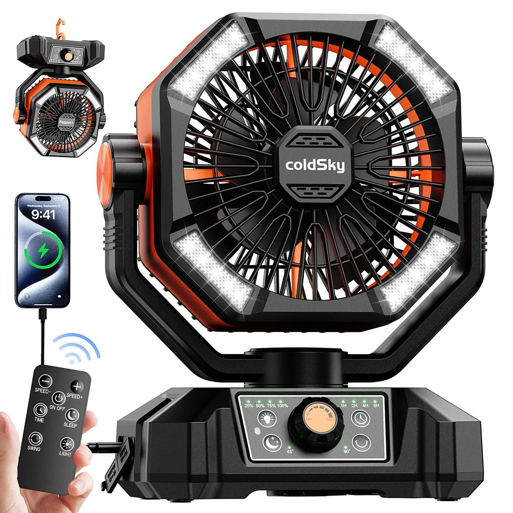 coldSky 20000mAh Portable Camping Fan with LED Lantern and 8 Speeds