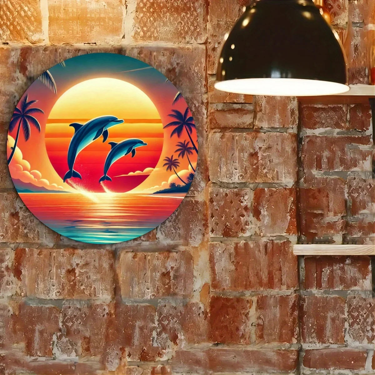Tropical Dolphin Sunset Metal Sign