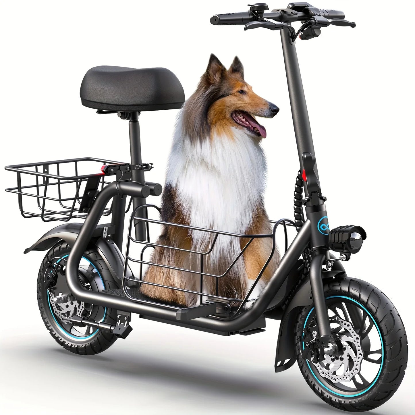 Electric Scooter with Pet Basket and 3 Riding Modes