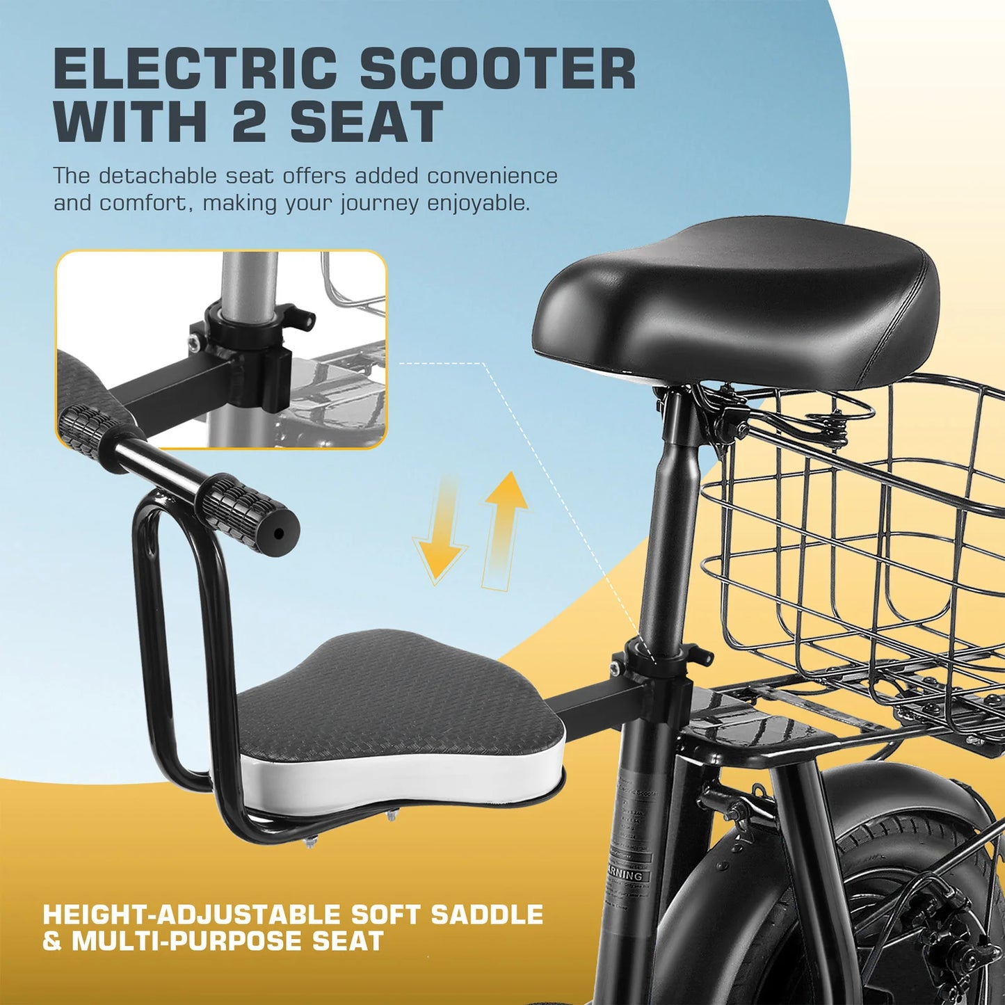 Foldable Electric Scooter with Child Seat and Rear Basket