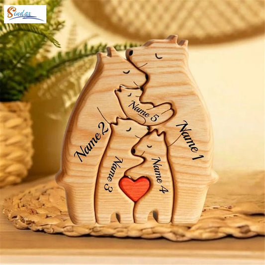 Personalized Wooden Bear Family Puzzle Decor