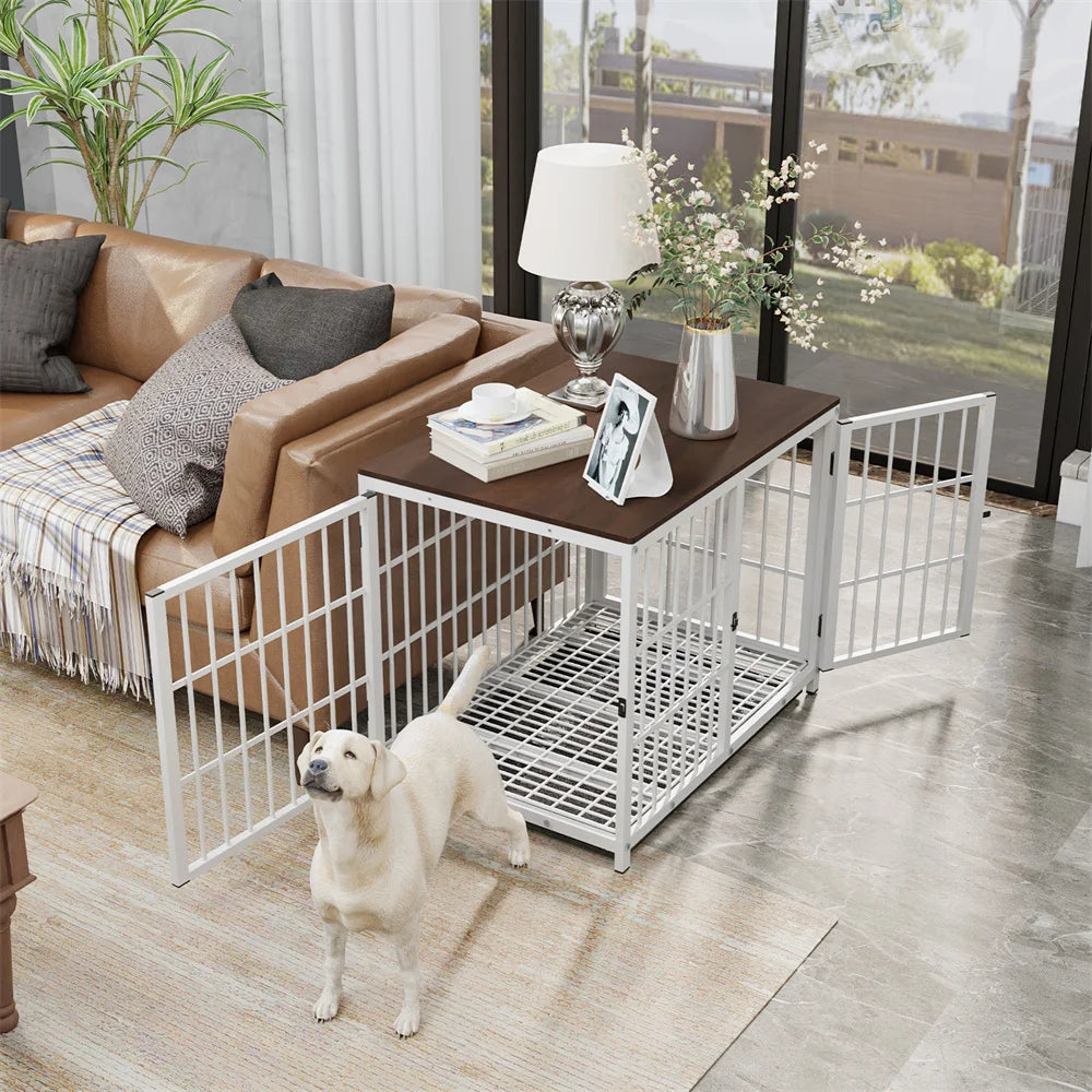 Large Wooden Dog Crate Furniture Style with Removable Tray and 3 Doors