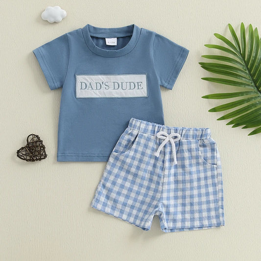 Toddler Boys Embroidered T-Shirt and Plaid Shorts Set