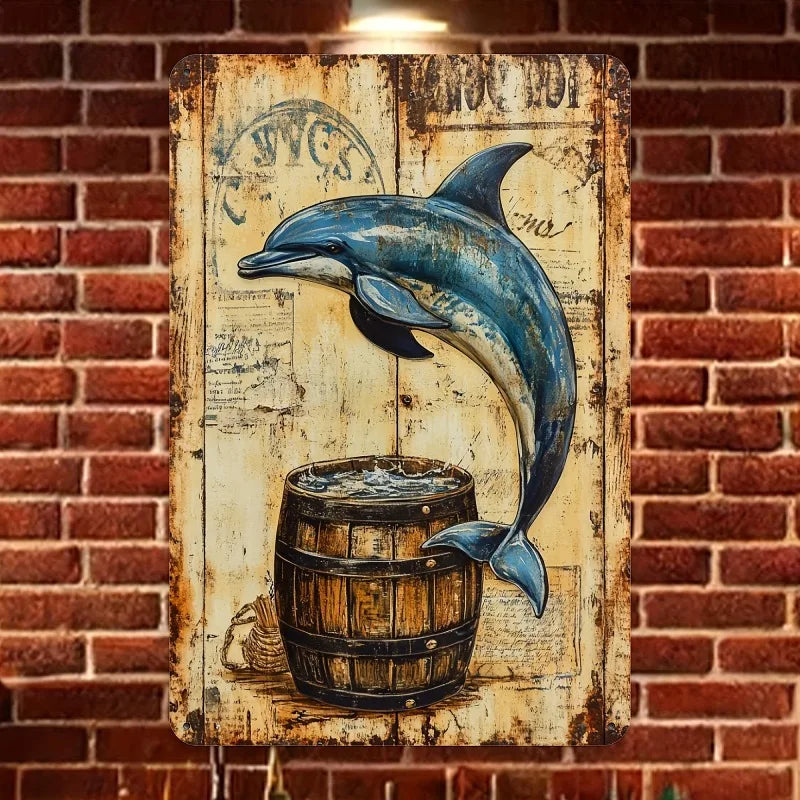 Vintage Dolphin Tin Wall Art
