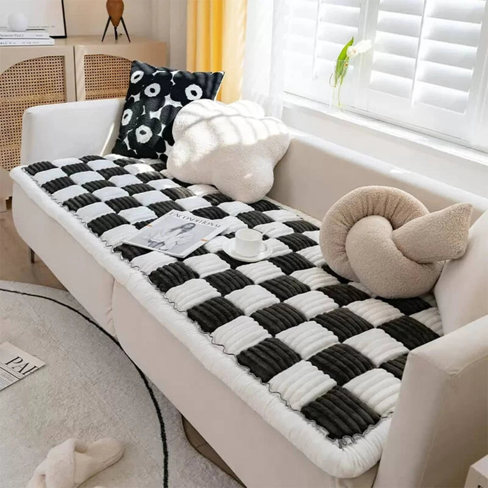 Washable Large Plaid Coral Fleece Pet Mat & Couch Cover