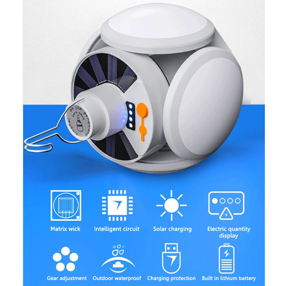 LED Solar Rechargeable Camping Lantern with 5 Light Modes