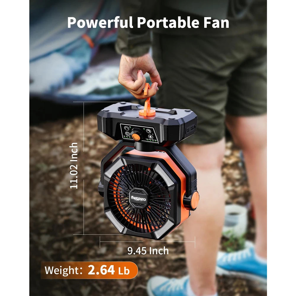 coldSky 20000mAh Portable Camping Fan with LED Lantern and 8 Speeds