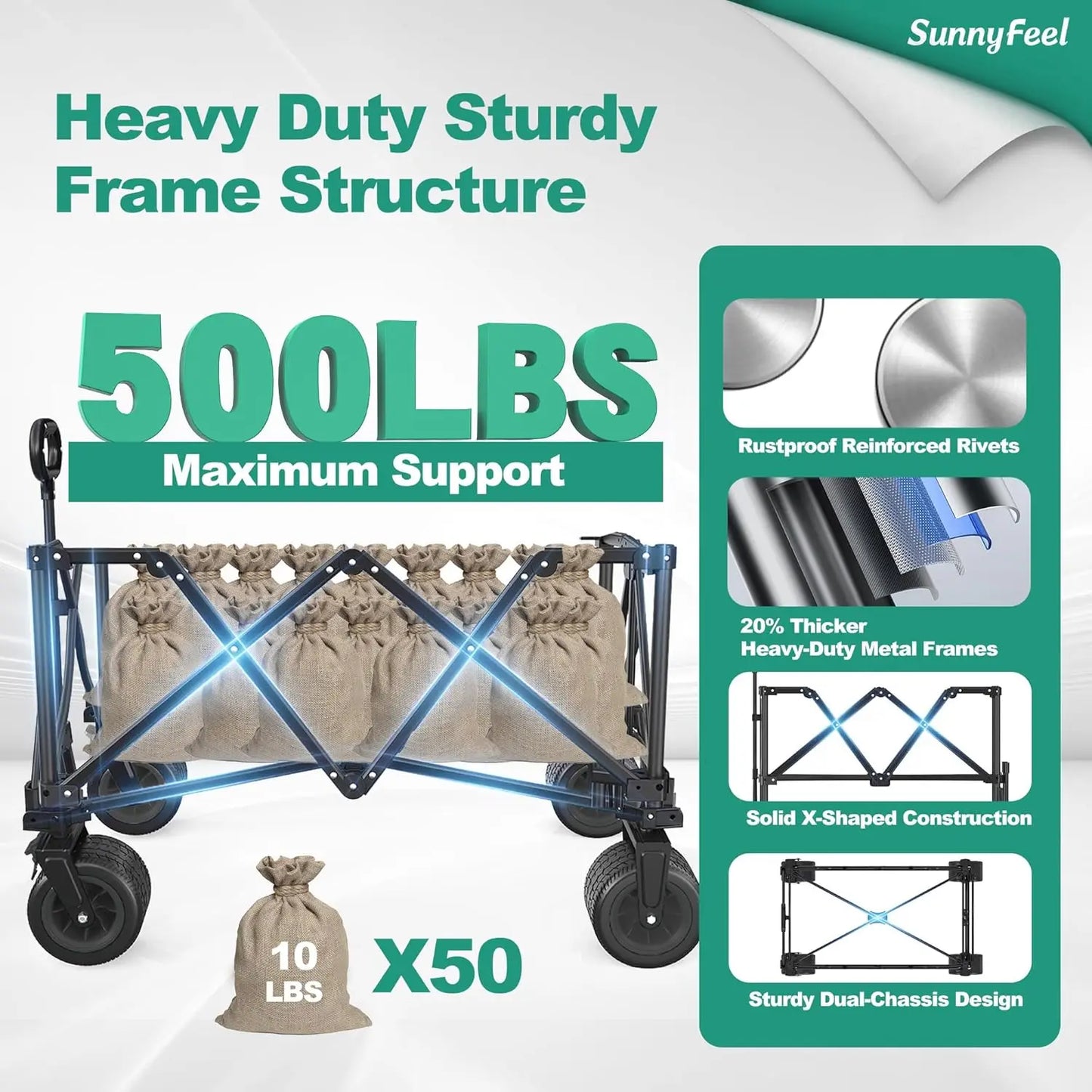 Collapsible Outdoor Utility Wagon with 500LB Capacity Oxfor