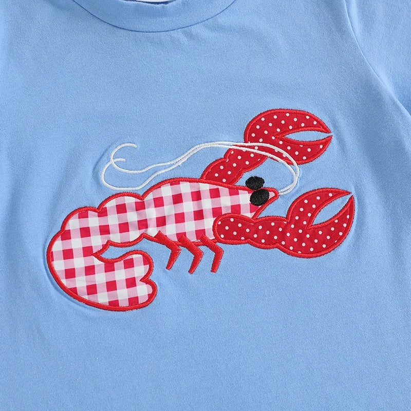 Boys Summer Lobster Embroidered T-Shirt and Shorts Set