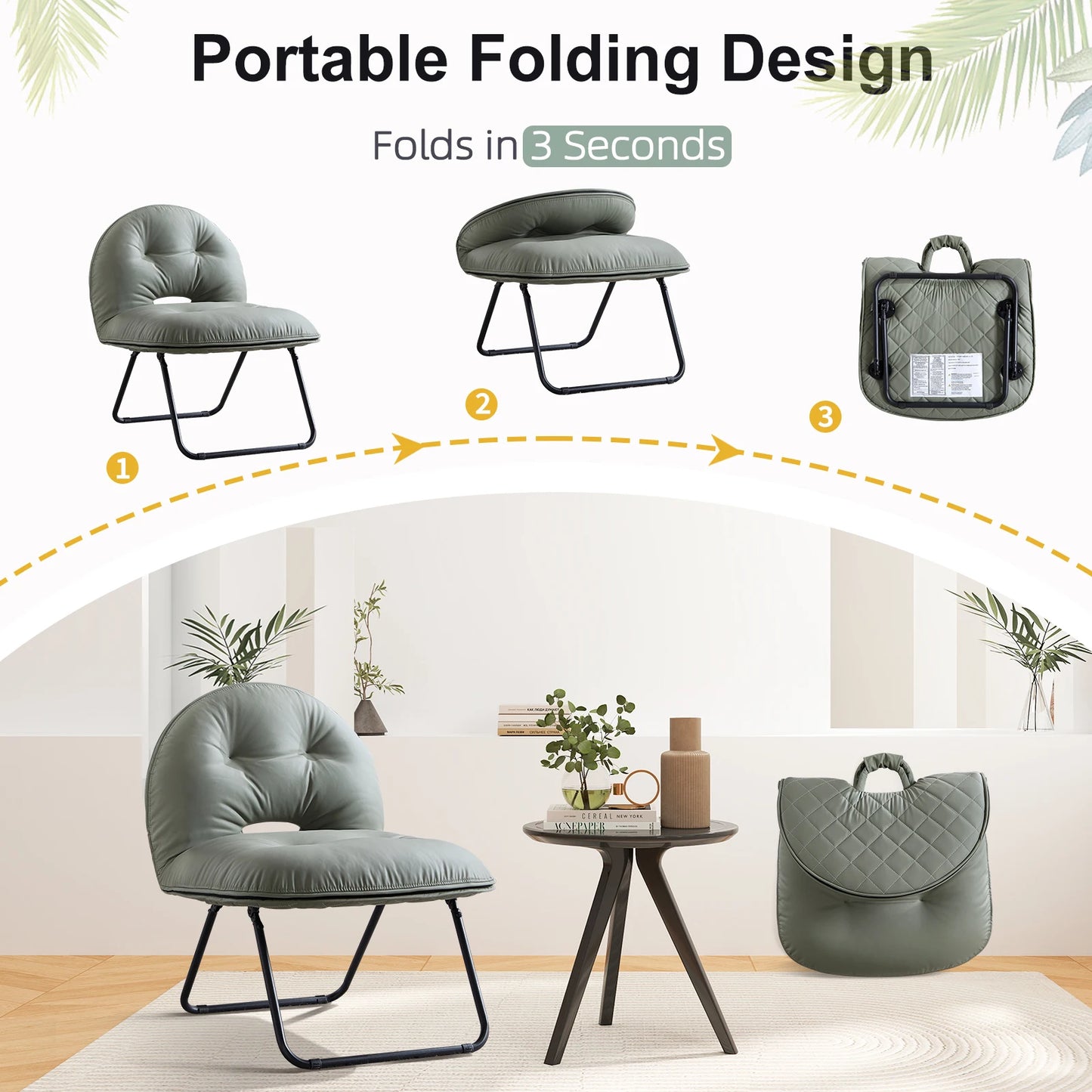 Folding Accent Chair with Metal Frame and Fabric Cover