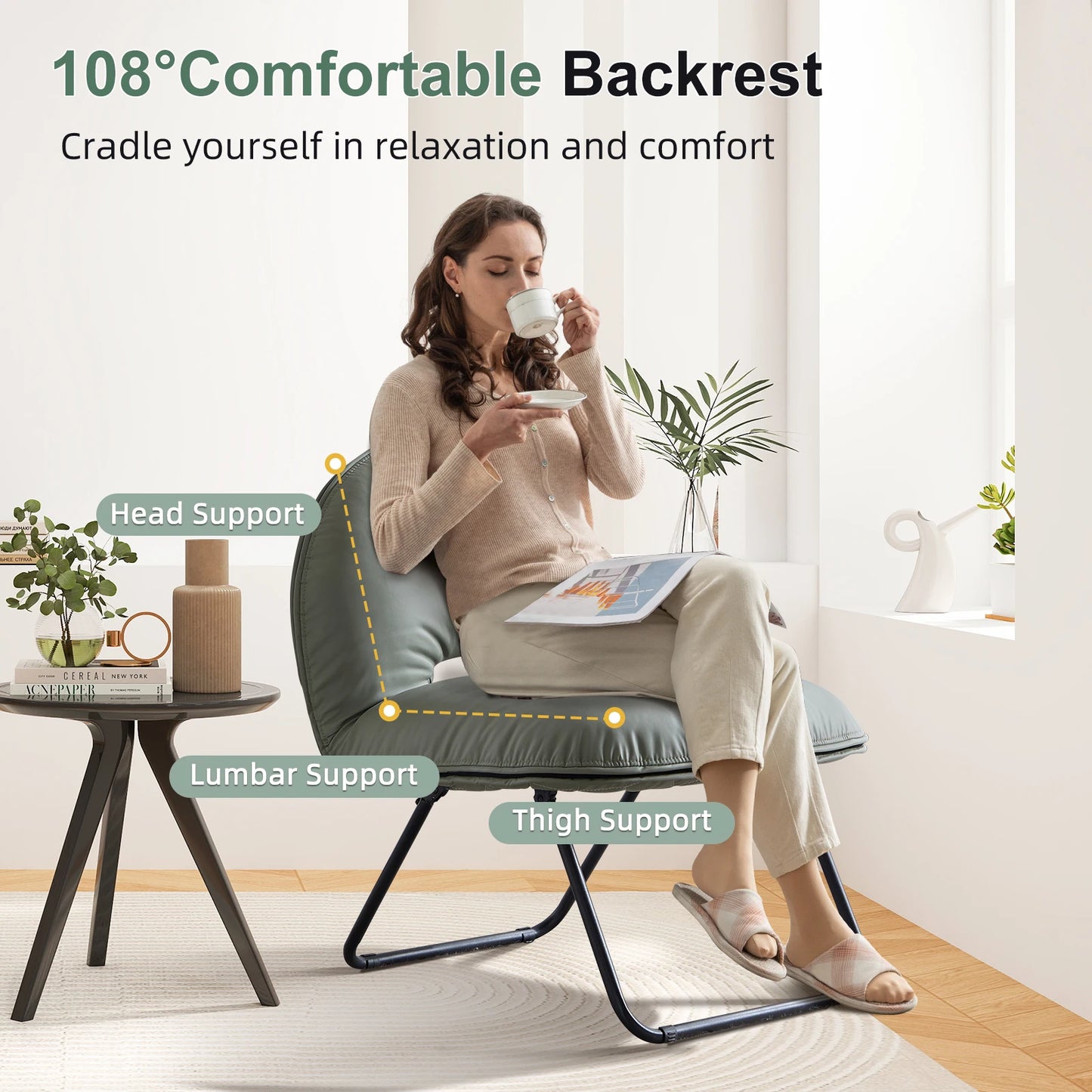Folding Accent Chair with Metal Frame and Fabric Cover