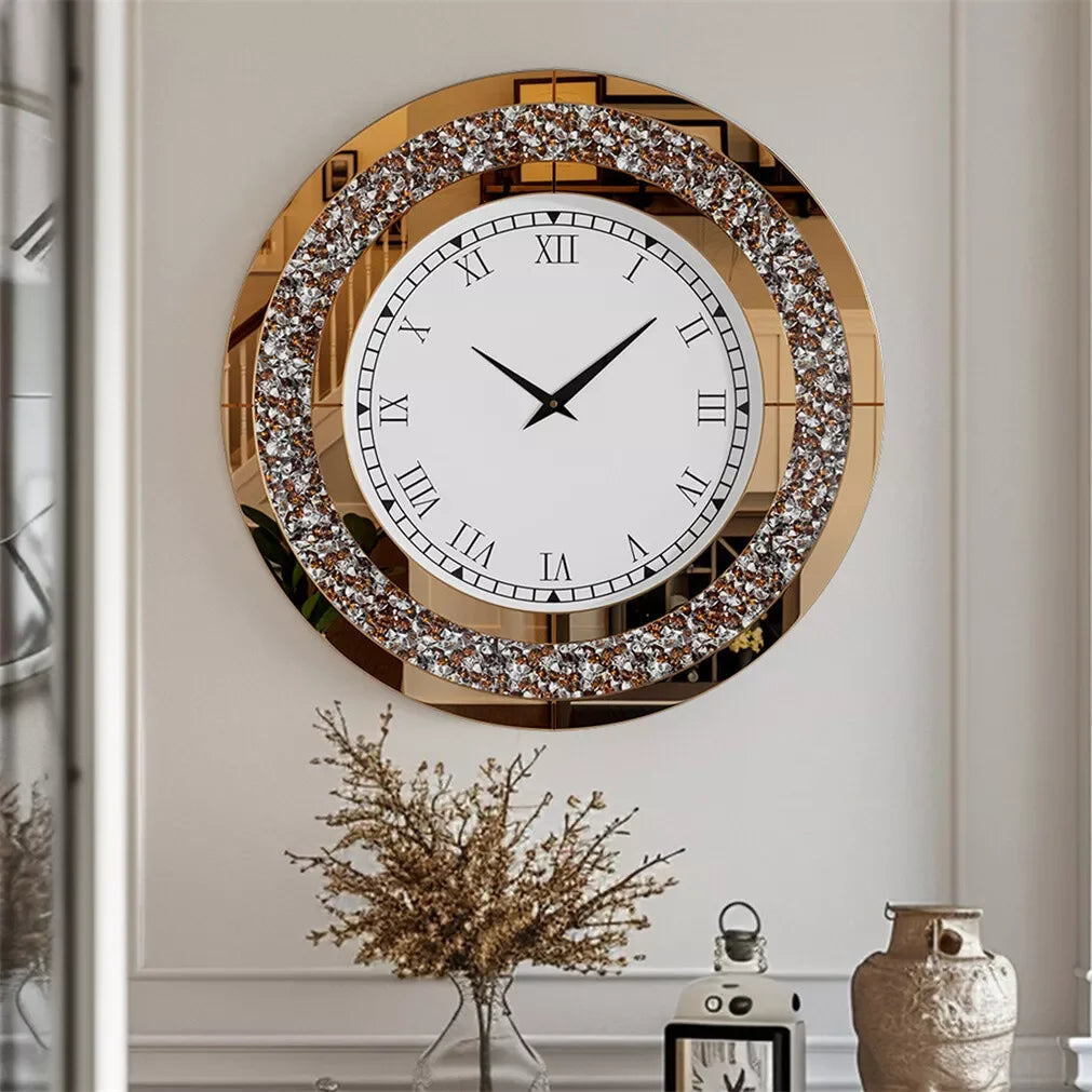 Modern Diamond Crystal Wall Clock Roman Numerals Silent Movement